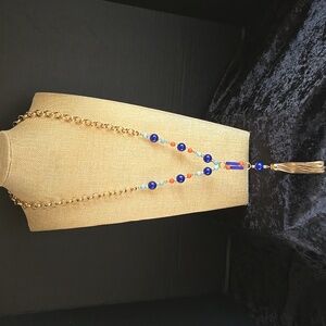 Talbots Vintage Gold Tassel Necklace With Color Beads. Like New Condition!